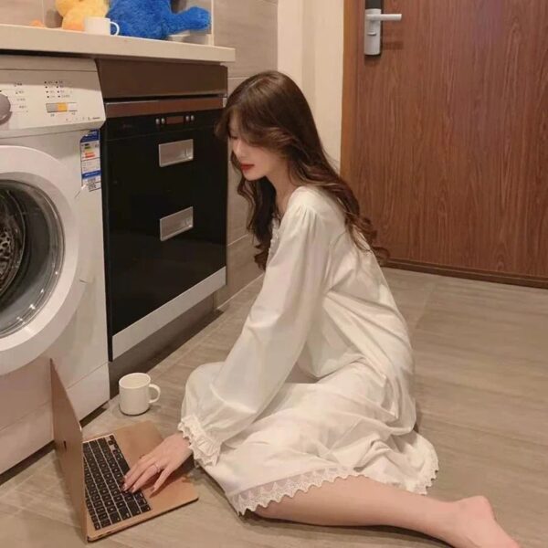 Long-Sleeved Princess Style Nightgown Women's Pajamas Lace Court Style Loose Large Size 2024 New Home Wear - Image 6