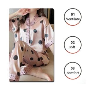 Ladies Silk Pajama Button up Top and Pants Women's Sleepwear Homewear Two-Piece Set V-Neck Printed Luxury Nightwear Loungewear