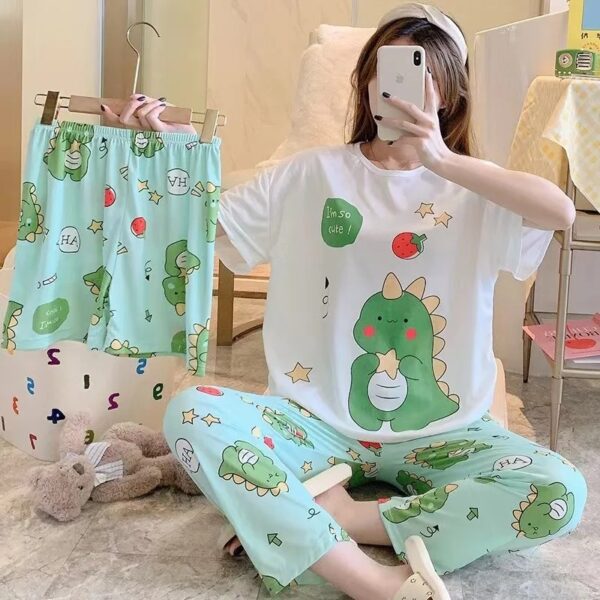 3PCS/Set Women's Spring and Summer Pajamas Loose O-Neck Long-Sleeved Fashion Cute Cartoon Homewear Outside Casual Loungewear - Image 3