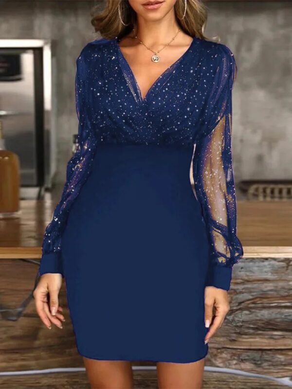Sexy V-Neck See Through Long Sleeve Dress Women Spring Autumn Party Mini Dresses vestidos cortos - Image 4