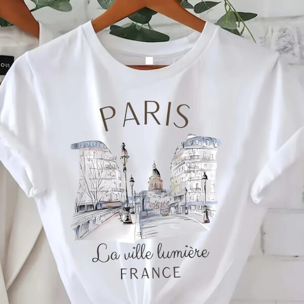 Paris Women Print T-shirt Girl Short Sleeve Crew Neck Casual Top for Summer & Spring, Women's Clothing - Image 7