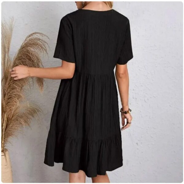 Women Summer Peplum Dresses Spring V-Neck Short Sleeve Loose Waist Ruffle Fit Flare Vocation Dresses - Image 3