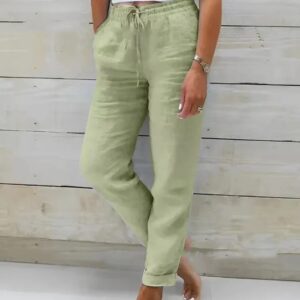 Cotton Linen Summer Pants for Women High Waist Elastic Casual Trousers Streetwear Solid Female Clothes 2025 Loose Pencil Pants