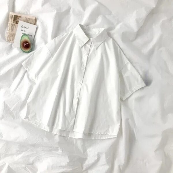 White Shirt Women Blusas Short Sleeve Lapel Blouse with Tie Japanese Fashion Student Summer Daily College Style Top - Image 6
