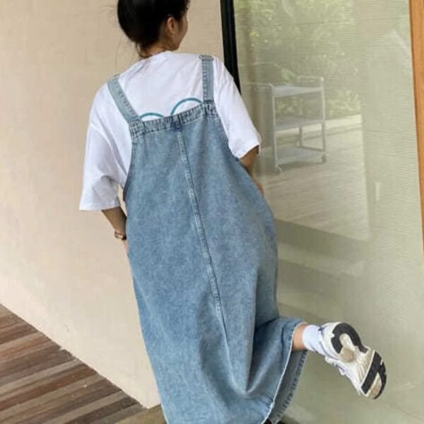 Spring Summer Denim Overall Dress Women Sleeveless Jeans Dresses Fashion Female Solid Slip Casual Loose Spaghetti Strap Dresses - Image 3