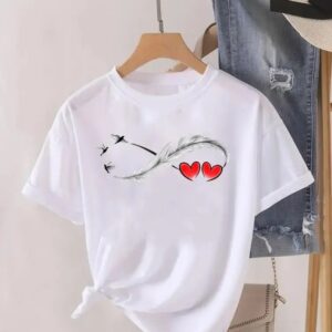 Love Heart Feather Trend Women Fashion Clothing Graphic T-shirts Clothes Print Female Shirt Short Sleeve Lady Casual Tee