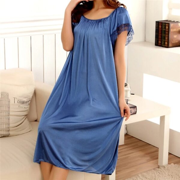 Women Night Gowns Sleepwear Lace Patchwork Nightwear Long Sleeping Dress Casual Ladies Home Dressing - Image 4