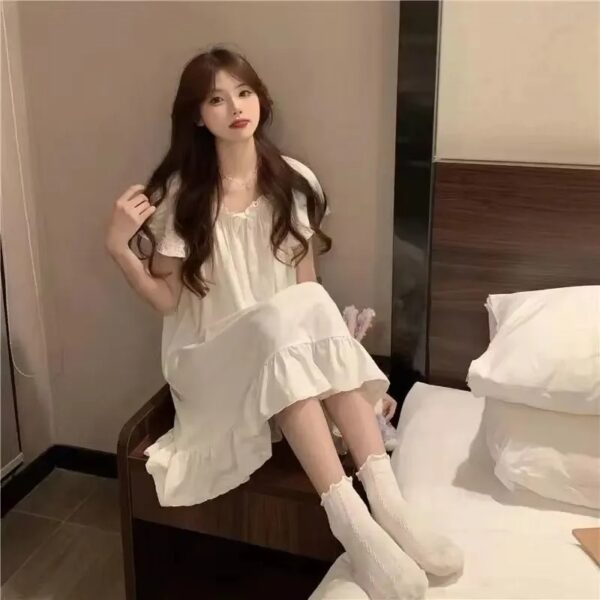 White Mid Length Nightgowns Summer Pajamas Women's Home Clothes New Dress Korean Sleepwear for Sleeping Sexy Nightwear Woman Top - Image 2