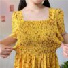 Spring Summer Chiffon Dress Women Casual Dresses Female Elastic Waist Short Sleeve Printed Floral Midi A-Line Dresses Vestidos - Image 2
