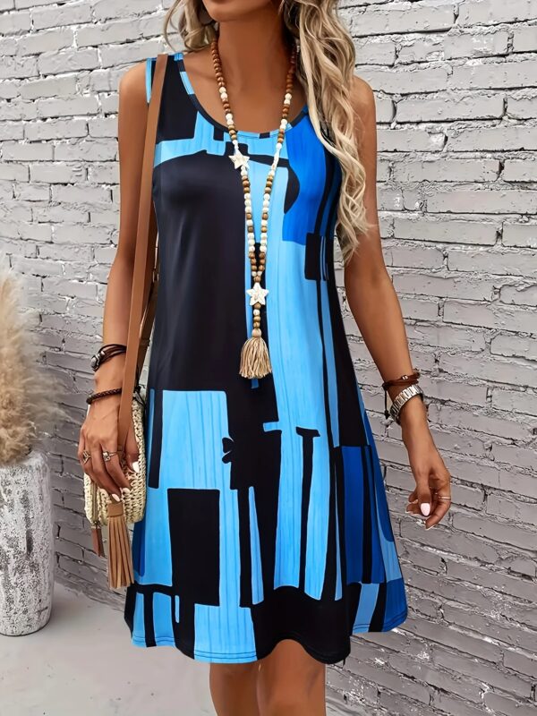 Spring&Summer Women's Geometric Pattern Sleeveless Dress For Summer Vacation,dresses for women summer，Women Bohemia Midi Dresses - Image 4