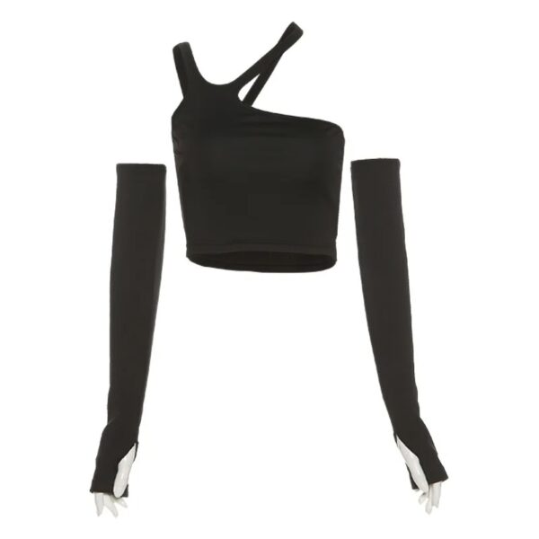 Autumn Fashion Casual Slim Solid Removable Sleeves Halter T Shirt For Women New Streetwear Wild Basic Female Top Hot - Image 6