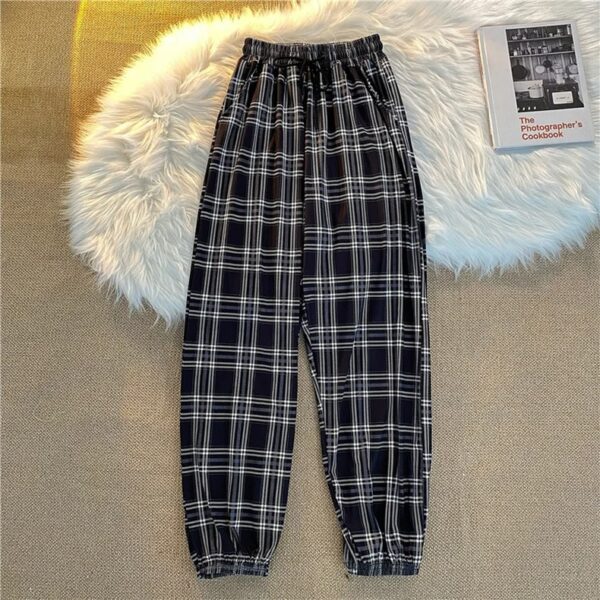 Pants Women New Bunch of feet Fashion Loose Black Plaid Summer Harajuku Students Streetwear Harem Long Trousers Womens Chic - Image 7