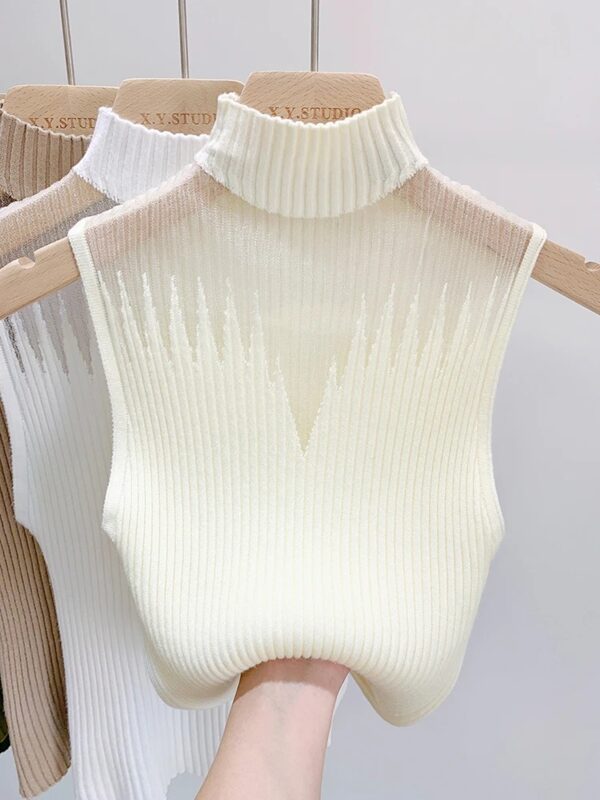 Mesh Knitted Top Women Y2K Tank Top Half Neck Vest Female Sleeveless Sweater Chic Cut Out Streetwear Solid Skinny Tube Top - Image 6
