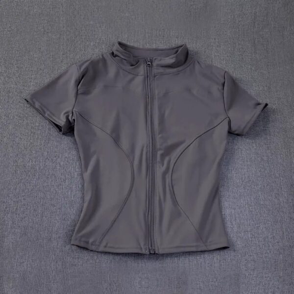 Summer High Quality Waist Slimming Training Tops Women's Quick-drying Tight Stand Collar Full Zipper Short Sleeves Yoga shirts - Image 2