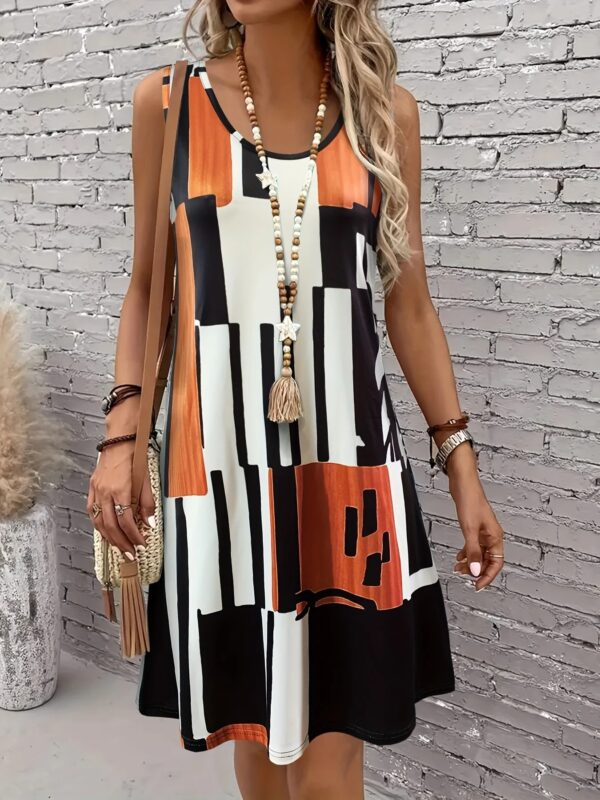 Spring&Summer Women's Geometric Pattern Sleeveless Dress For Summer Vacation,dresses for women summer，Women Bohemia Midi Dresses - Image 3