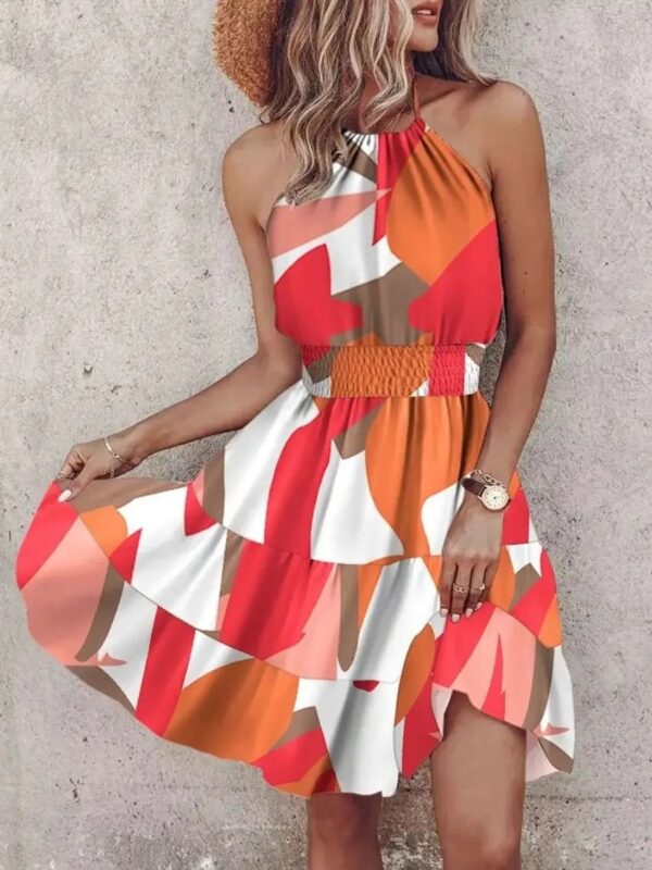 Irregular Printed Vest Backless Dress Women Summer Sexy Sleeveless Mini Dresses Party Clothes - Image 4