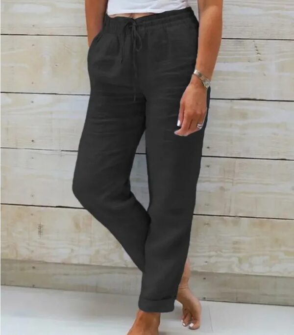 Cotton Linen Summer Pants for Women High Waist Elastic Casual Trousers Streetwear Solid Female Clothes 2025 Loose Pencil Pants - Image 4