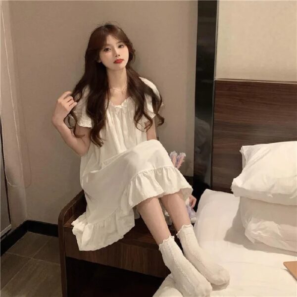 Long-Sleeved Princess Style Nightgown Women's Pajamas Lace Court Style Loose Large Size 2024 New Home Wear - Image 3
