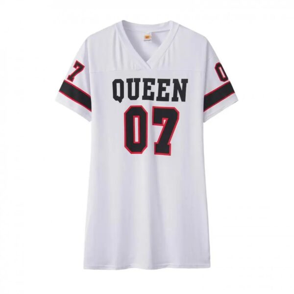 New Fashion V-Neck Queen Letters Print Dress Short Sleeve Basketball Sporty Style Sexy Loose Female Clothing Streetwear - Image 2