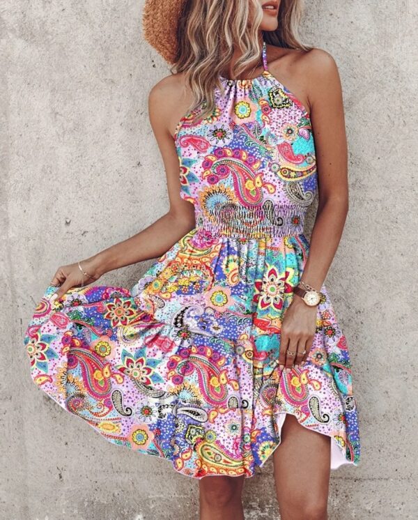 Irregular Printed Vest Backless Dress Women Summer Sexy Sleeveless Mini Dresses Party Clothes - Image 3