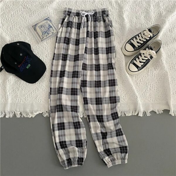 Pants Women New Bunch of feet Fashion Loose Black Plaid Summer Harajuku Students Streetwear Harem Long Trousers Womens Chic - Image 9