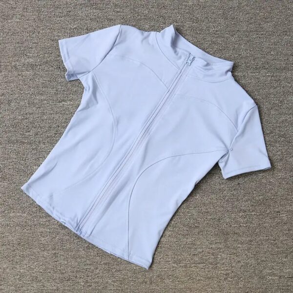 Summer High Quality Waist Slimming Training Tops Women's Quick-drying Tight Stand Collar Full Zipper Short Sleeves Yoga shirts - Image 5