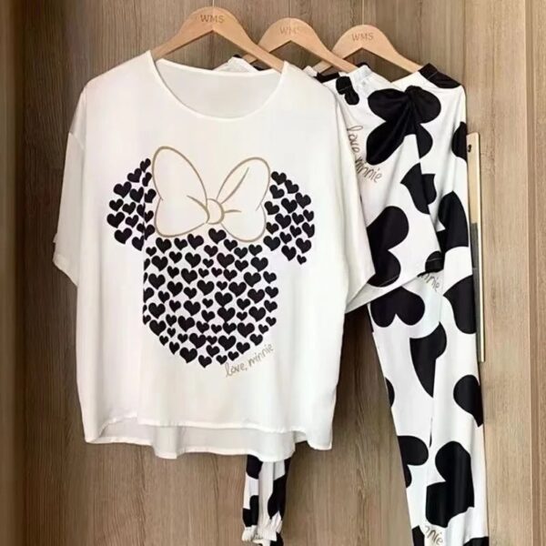 3PCS/Set Women's Spring and Summer Pajamas Loose O-Neck Long-Sleeved Fashion Cute Cartoon Homewear Outside Casual Loungewear - Image 2