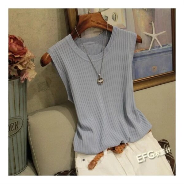Summer Sleeveless Blouse Women O-neck Knitted Blouse Shirt Women Clothes Women Tops - Image 9