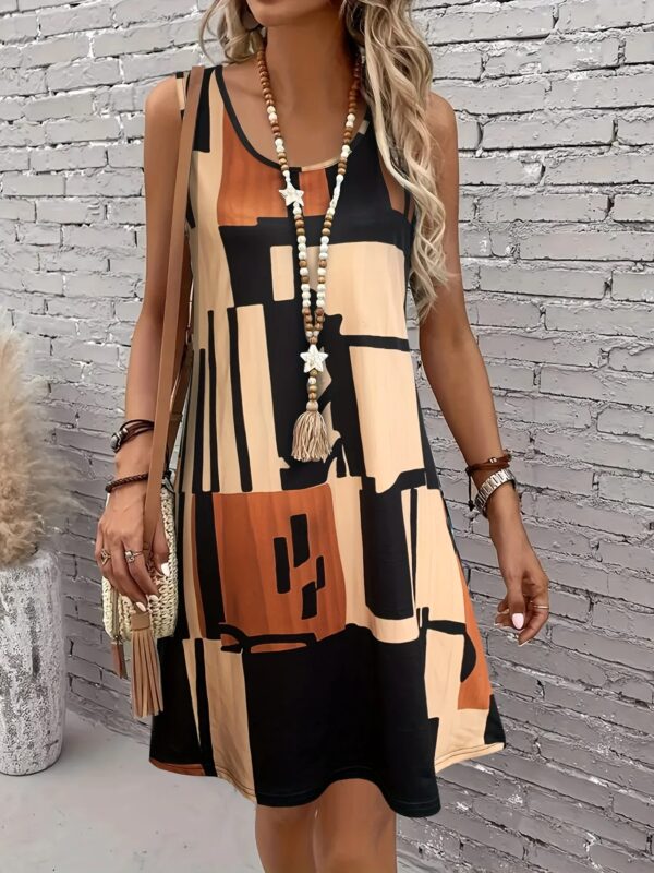 Spring&Summer Women's Geometric Pattern Sleeveless Dress For Summer Vacation,dresses for women summer，Women Bohemia Midi Dresses - Image 2