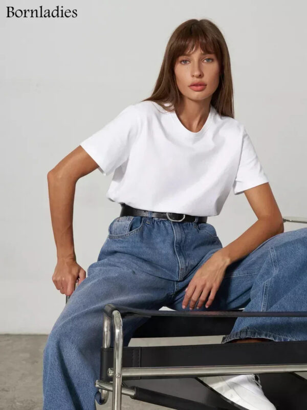 Summer 100% Cotton Women's T-shirt Bottoming Basic Fashionable Solid Lady Short Sleeve Loose Tops Shirts 230g/㎡ Tops - Image 9