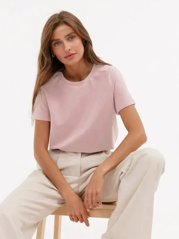 Summer 100% Cotton Women's T-shirt Bottoming Basic Fashionable Solid Lady Short Sleeve Loose Tops Shirts 230g/㎡ Tops - Image 5