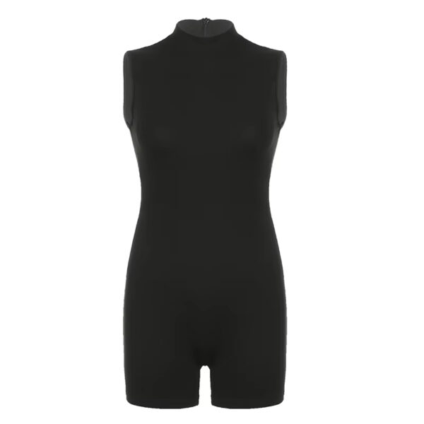 Casual Jogger Bodycon Rompers Solid Black Sleeveless Turtleneck Women's Fitness Sports Jumpsuits Basic All-match Outfits - Image 2