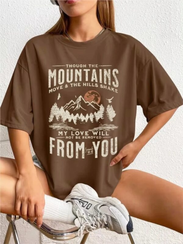 Spring Woman Cotton T-Shirts Mountains Setting Sun Printed Short Sleeve Tees Fashion Female Clothes Comfortable Soft Street Tops - Image 2