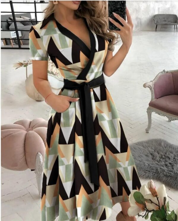 Rainbow Striped Print Summer Dress 2025 Women Button Up Short Sleeve Casual Vintage Shirt Long Dress Ladies Elegant Maxi Dresses - Image 6