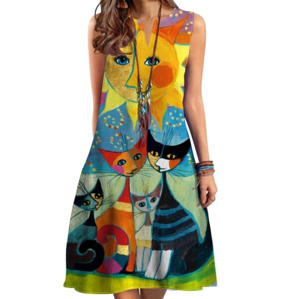 2025 European and American Cross Border Women's New Dress V-neck Sleeveless Sexy Printed Large Hem Foreign Trade Dress - Image 6