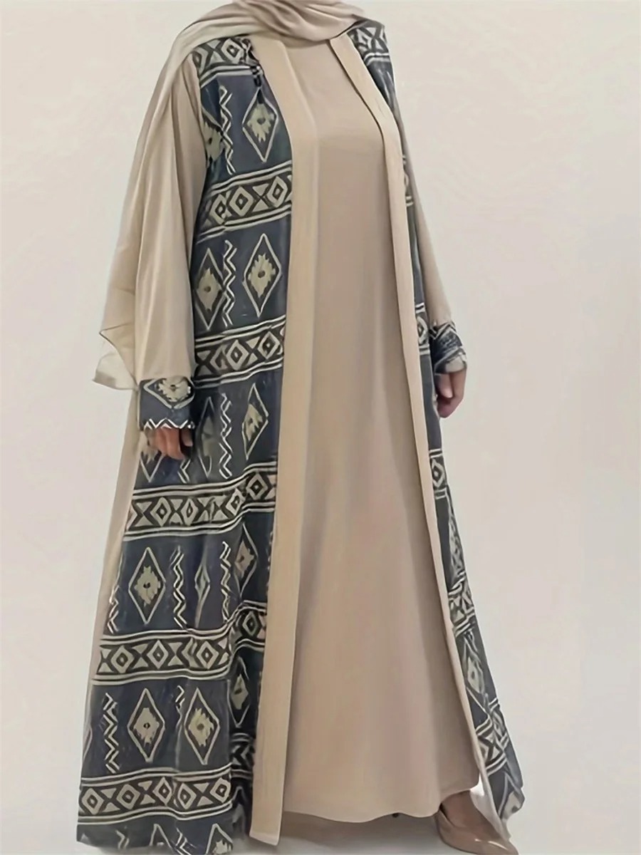 Elegant Floral Embroidered Abaya Maxi Dress with Belt and Flared Sleeves for Women - Stylish Middle Eastern Ramadan Outfit