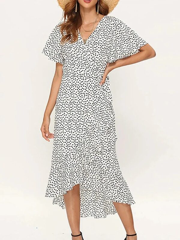 Summer Beach Maxi Dress Women Floral Print Boho Long Chiffon Dress Ruffles Wrap Casual V-Neck Split Sexy Party Dress Robe Femme - Image 3