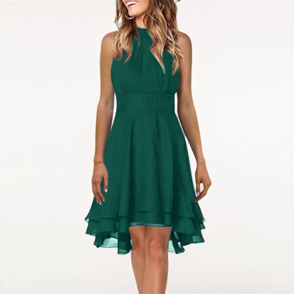 Summer Elegant Women Dresses High Waist Sexy Cropped Layered Solid Halter Dress Ladies Casual Sleeveless Chiffon Party Dress - Image 3