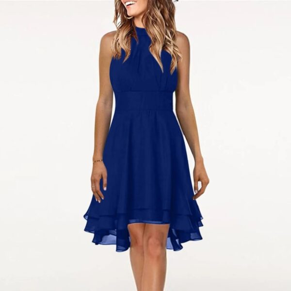 Summer Elegant Women Dresses High Waist Sexy Cropped Layered Solid Halter Dress Ladies Casual Sleeveless Chiffon Party Dress - Image 2