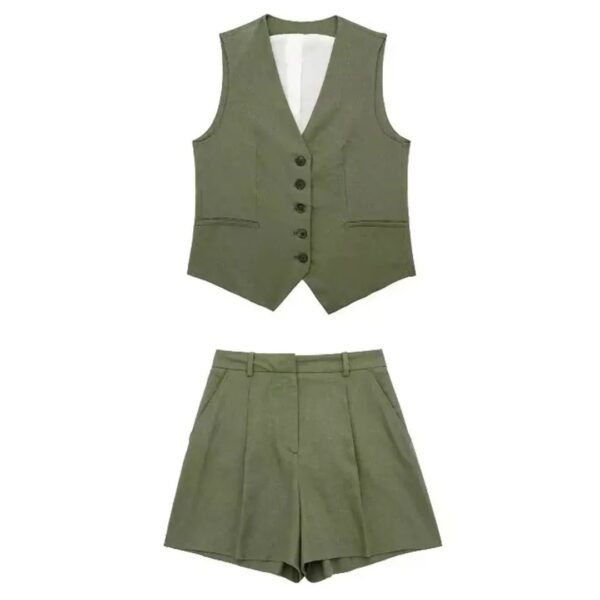 Women Vinatge Fashion Shorts Set Solid White Sleeveless Vest+Pockets Pants Female Two Pieces Set Street - Image 3