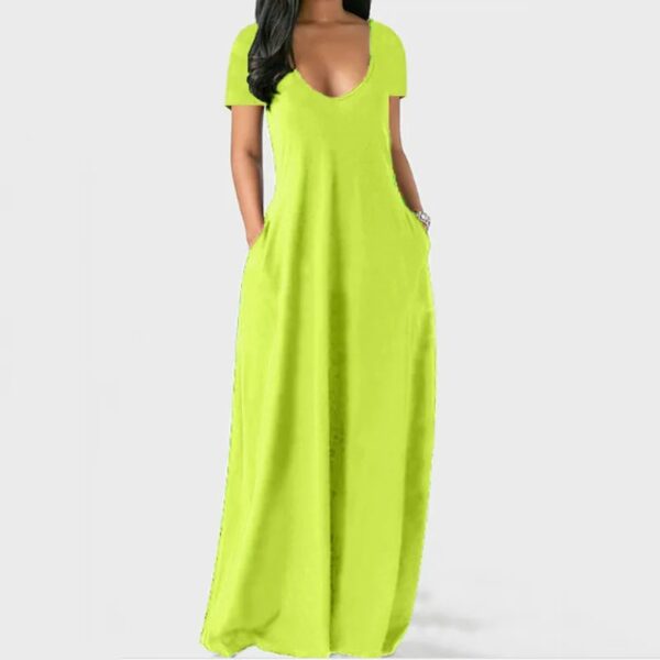 European and American summer cross-border foreign trade new plus size women's solid color dress sexy deep V short sleeved long s - Image 2
