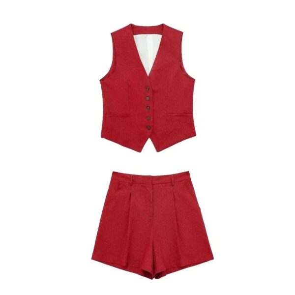 Women Vinatge Fashion Shorts Set Solid White Sleeveless Vest+Pockets Pants Female Two Pieces Set Street - Image 5
