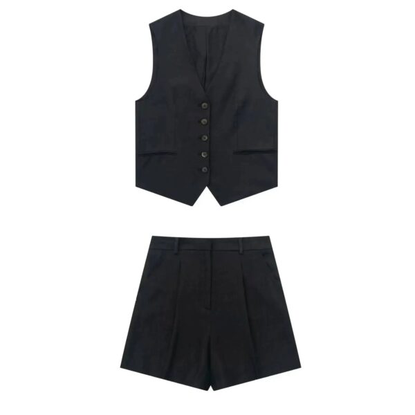 Women Vinatge Fashion Shorts Set Solid White Sleeveless Vest+Pockets Pants Female Two Pieces Set Street - Image 6