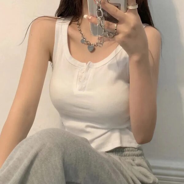Tank Top for Women Ribbed Button Down Sleeveless Blouse Solid Color Casual Women's Teens Trendy Basic Summer Dresses - Image 8