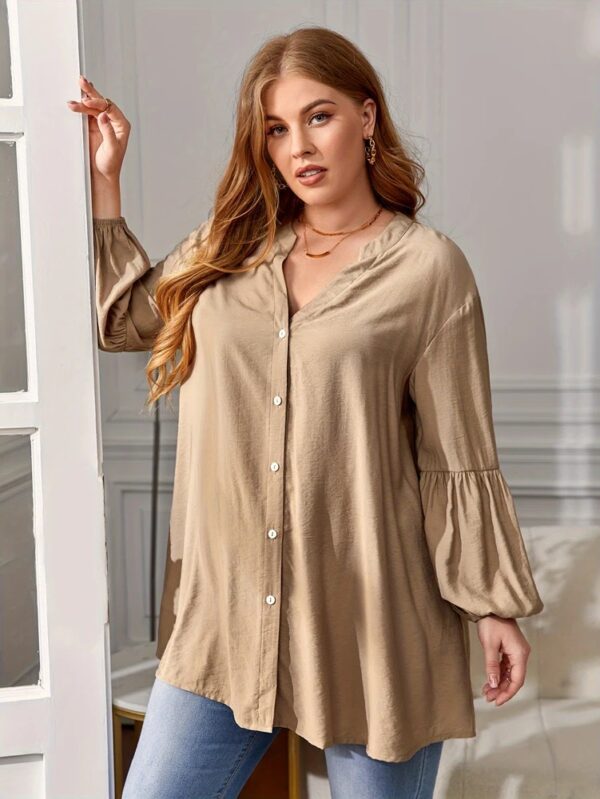 Spring plus Size Women's Solid Color Button Shirt Elegant Loose Blouse Versatile Office Commuter Wear 2025 - Image 2