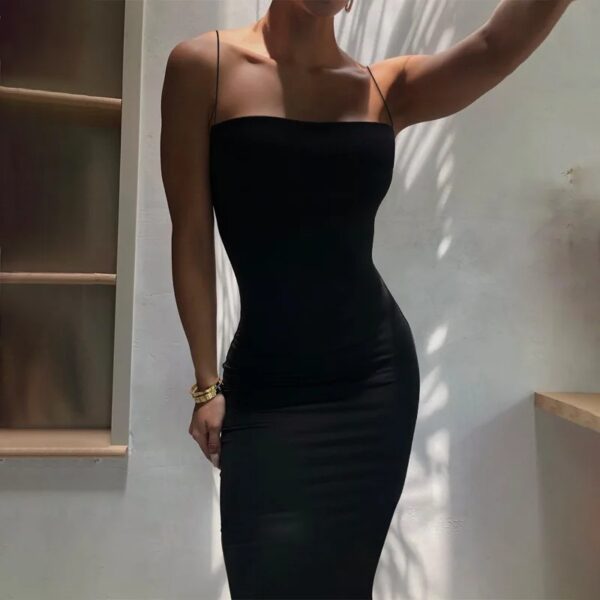 Summer Black Sexy Dress Women Streetwear Sleeveless Backless Solid Spaghetti Strap Bodycon Casual Clubwear Elegant Party Dresses - Image 5