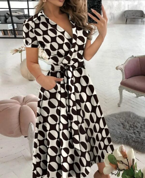 Rainbow Striped Print Summer Dress 2025 Women Button Up Short Sleeve Casual Vintage Shirt Long Dress Ladies Elegant Maxi Dresses - Image 5