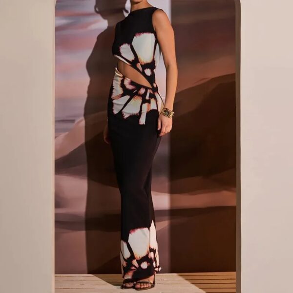 Black Dresses Women Summer New O-Neck Sleeveless Sexy Clubwear Hollow Out Dress Fashion Print Casual Elegant Slim Female Dresses - Image 6