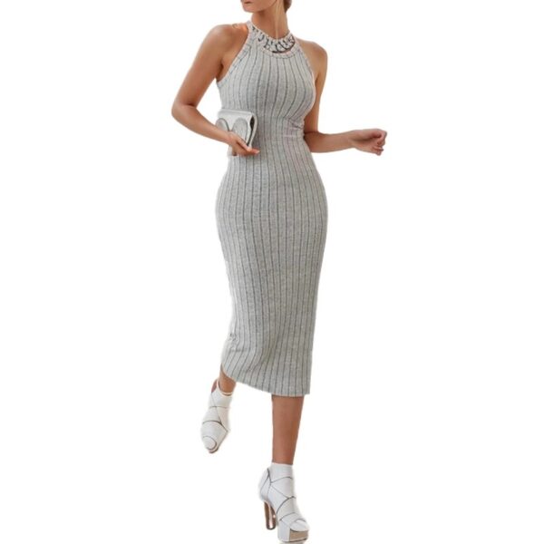 Solid Halter Neck Bodycon Midi Dress High-end temperament vest halter dress women's summer new high-waist slim temperament slim - Image 10