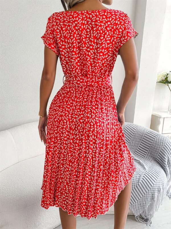 Summer Short Sleeve High Waist Chic Dress Fashion Floral Pleated A Line Long Dress - Image 8